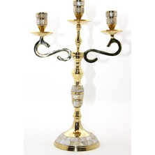 Neva Prime Pirinç Sedefli 3'lü Şamdan Model 3