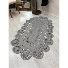 MaVaux Livia Oval Trikotlu Papatya Hasır Jüt Şık El Dokuma Kilim Dekoratif Antre Modern Ev Dekorasyonu