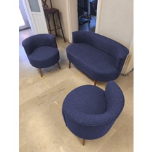 Azra Mobilya Sydney Çay Seti Koltuk Takımı– Keten Kumaş 2+1+1 | Ceviz Ayak | Modern Salon & Ofis Takımı | Lacivert