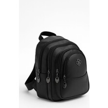 Avca Siyah Krinkıl Kumaş Çok Bölmeli Okul ve Sırt Çantası Günlük Çok Gözlü