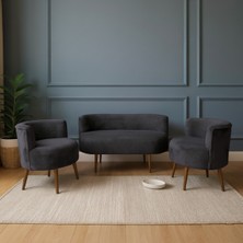 Azra Mobilya Sydney Modern Koltuk Takımı | Modern Iskandinav Tarzı | Welsoft Yumuşak Kumaş | Antrasit