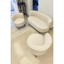 Azra Mobilya Sydney Çay Seti Koltuk Takımı– Keten Kumaş 2+1+1 | Ceviz Ayak | Modern Salon & Ofis Takımı | Krem