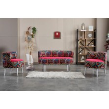 Azra Mobilya Sydney Modern Çay Seti Koltuk Takımı | Modern | Patchwork Kumaş | Fuşya