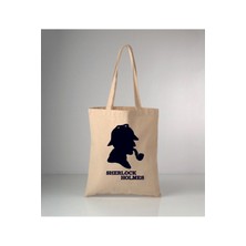 Giftora Sherlock Holmes Baskılı Ham Bez Omuz Çantası 35X40 cm