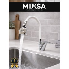 Mixsa Beyaz Kubar Oynar Borulu Fonksiyonlu Mutfak Eviye Bataryası, Musluğu, Çeşmesi Çift Su Girişli