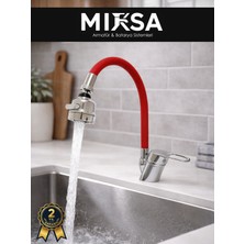 Mixsa Kırmızı Kubar Oynar Borulu Fonksiyonlu Mutfak Eviye Bataryası, Musluğu, Çeşmesi Çift Su Girişli