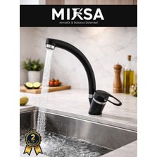 Mixsa Siyah-Krom Mix Kuğu Mutfak Eviye Bataryası, Musluğu, Çeşmesi Çift Su Girişli