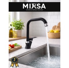 Mixsa Siyah-Krom Köşe Borulu Mutfak Eviye Bataryası, Musluğu, Çeşmesi Çift Su Girişli