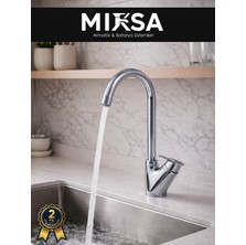 Mixsa Baston Borulu Mutfak Eviye Bataryası, Musluğu, Çeşmesi Çift Su Girişli