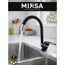 Mixsa Siyah-Krom Baston Borulu Oynar Başlıklı Perlatörlü Mutfak Eviye Bataryası, Çiftsugirişli