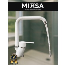 Mixsa Beyaz-Krom Köşe Borulu Mutfak Eviye Bataryası, Musluğu, Çeşmesi Çift Su Girişli
