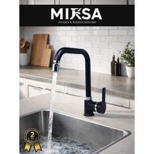 Mixsa Siyah-Krom Armut Köşe Borulu Oynar Başlıklı Perlatörlü Mutfak Eviye Bataryası, Çiftsugirişli