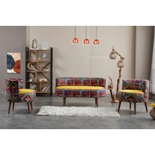 Azra Mobilya Sydney Modern Çay Seti Koltuk Takımı | Modern | Patchwork Kumaş | Sarı