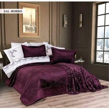 Ecosse 10 Parça Çeyiz Seti (Battaniye+Nevresim Takımı+Yatak Örtüsü)-Şal Bordo