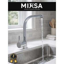 Mixsa Armut Balıksırtı Borulu Mutfak Eviye Bataryası Çeşmesi Musluğu Çift Su Girişli