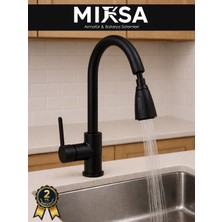 Mixsa Siyah Spiralli Mutfak Eviye Bataryası, Lüx Uzayabilir Başlıklı Mutfak Musluğu