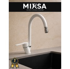 Mixsa Beyaz-Krom Baston Borulu Oynar Başlıklı Perlatörlü Mutfak Eviye Bataryası, Çiftsugirişli