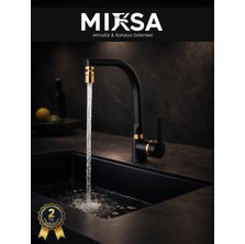 Mixsa Lüx Siyah-Gold Armut Balıksırtı Oynar Başlıklı Perlatörlü Mutfak Eviye Bataryası, Çiftsugirişli