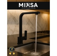Mixsa Lüx Siyah Kare Mutfak Eviye Bataryası, Musluğu, Ağır Gövde Kaliteli
