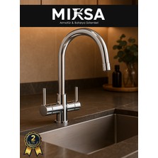 Mixsa Krom Baston Borulu 3 Girişli Arıtmalı Mutfak Eviye Bataryası Musluğu