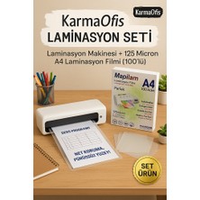 KarmaOfis Laminasyon Makinesi + Mapilam 125 Micron A4 Laminasyon Filmi (100’LÜ) Parlak