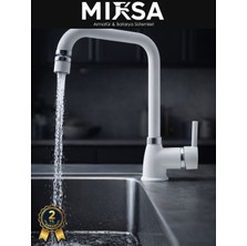 Mixsa Beyaz-Krom Armut Köşe Borulu Oynar Başlıklı Perlatörlü Mutfak Eviye Bataryası, Çiftsugirişli