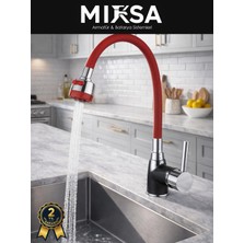 Mixsa Kırmızı Kubar Oynar Borulu Fonksiyonlu Mutfak Eviye Bataryası, Musluğu, Çeşmesi Çift Su Girişli