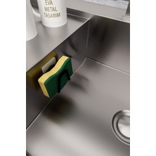 Eva Metal Tasarım Tekli Paslanmaz Bulaşık Süngeri Tutucu Yapışkanlı Siyah