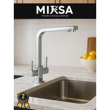 Mixsa Lüx Kare Arıtmalı Krom Eviye Mutfak Bataryası (Sıcak-Soğuk Girişli, Pirinç Malzeme, Paslanmaz)