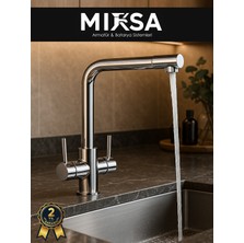 Mixsa Lüx Arıtmalı Krom 3 Yollu Mutfak Eviye Bataryası Musluğu (Sıcak-Soğuk Girişli, Pirinç Malzeme)