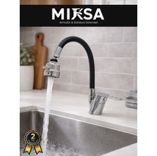 Mixsa Siyah Kubar Oynar Borulu Fonksiyonlu Mutfak Eviye Bataryası, Musluğu, Çeşmesi Çift Su Girişli