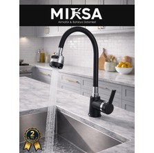 Mixsa Siyah Kubar Oynar Borulu Fonksiyonlu Mutfak Eviye Bataryası, Musluğu, Çeşmesi Çift Su Girişli