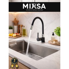 Mixsa Siyah Kubar Oynar Borulu Mutfak Eviye Bataryası, Musluğu, Çeşmesi Çift Su Girişli