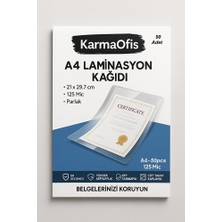KarmaOfis A4 Laminasyon Kağıdı 125 Mic – 50 Adet | Yüksek Şeffaflık