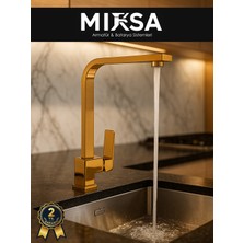 Mixsa Lüx Gold Kare Mutfak Eviye Bataryası, Musluğu, Ağır Gövde Kaliteli