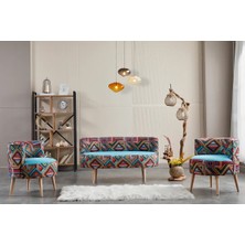 Azra Mobilya Sydney Modern Çay Seti Koltuk Takımı | Modern | Patchwork Kumaş | Turkuaz