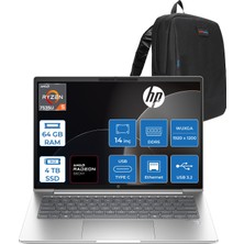 Hp Probook 445 G11 Amd Ryzen 5 7535U 64GB 4tb SSD Amd Radeon 660M 14" Wuxga IPS 300NITS Windows 11 Pro Taşınabilir Bilgisayar 9Y7C9ETP24 + Zettaçanta