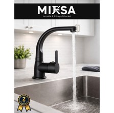 Mixsa Full Siyah Armut Balıksırtı Borulu Mutfak Eviye Bataryası Çeşmesi Musluğu Çift Su Girişli