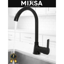 Mixsa Full Siyah Armut Baston Borulu Mutfak Eviye Bataryası Çeşmesi Musluğu Çift Su Girişli