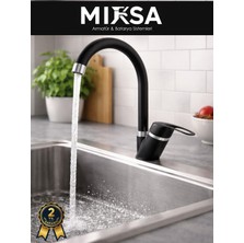 Mixsa Siyah-Krom Baston Borulu Mutfak Eviye Bataryası, Musluğu, Çeşmesi Çift Su Girişli