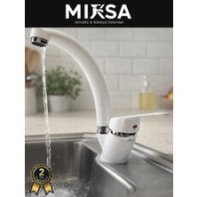Mixsa Beyaz-Krom Mix Kuğu Mutfak Eviye Bataryası, Musluğu, Çeşmesi Çift Su Girişli