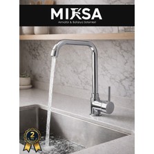 Mixsa Armut Köşe Borulu Mutfak Eviye Bataryası Çeşmesi Musluğu Çift Su Girişli