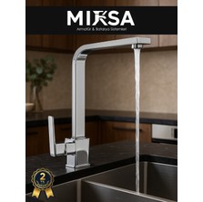 Mixsa Lüx Krom Kare Mutfak Eviye Bataryası, Musluğu, Ağır Gövde Kaliteli