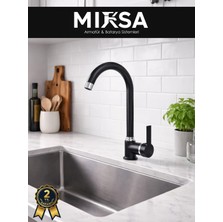 Mixsa Siyah-Krom Armut Baston Borulu Mutfak Eviye Bataryası Çeşmesi Musluğu Çift Su Girişli