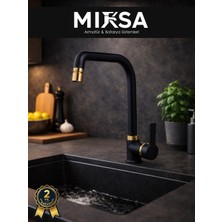 Mixsa Lüx Siyah-Gold Armut Köşe Oynar Başlıklı Perlatörlü Mutfak Eviye Bataryası, Çiftsugirişli