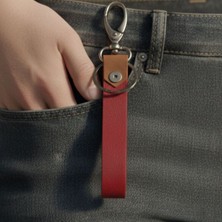 Uretti - Ali 7128 5472 El Yapımı Kancalı Deri Anahtarlık / Kırmızı