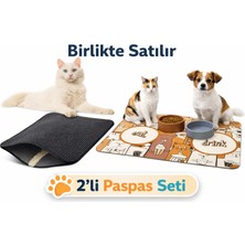 Uygur Home Kedi Tuvalet Önü ve Kedi Köpek Mama Paspası (Kahverengi) Set (Ikili Olarak Satılmaktadır)