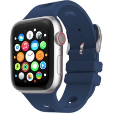 Mobicas Apple Watch 7 (45MM) Uyumlu  Delikli Silikon KORDON-147 Midnight Blue