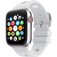 Mobicas Apple Watch 8 (45MM) Uyumlu  Delikli Silikon KORDON-147 Beyaz