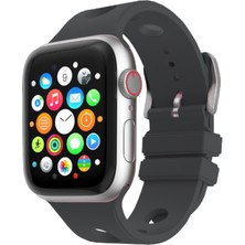 Mobicas Apple Watch 10 (46MM) Uyumlu  Delikli Silikon KORDON-147 Koyu Gri